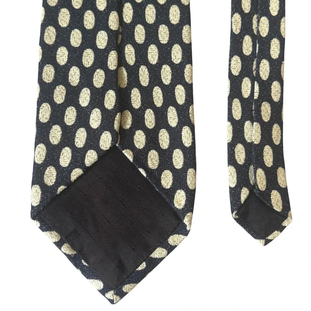 Fairfax J Riggins Silk Tie Navy Blue Cream Polka Dot Woven Hand Sewn USA Men Tie